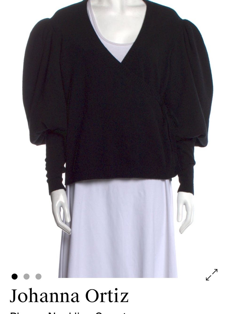 Johanna Ortiz Black V-Neck Puff Sleeve Sweater